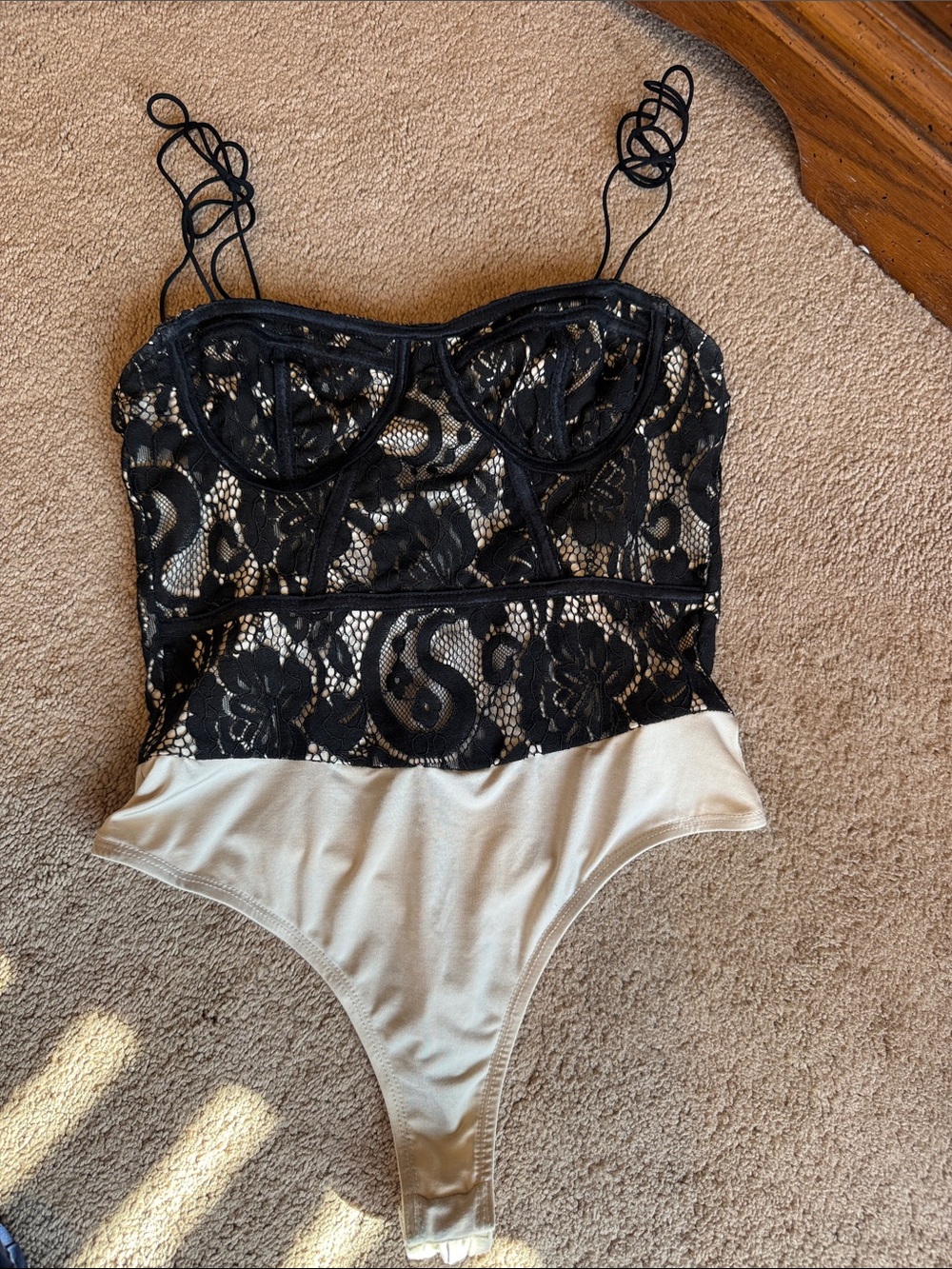 superdown Black Lace & Cream Satin Bodysuit stasia